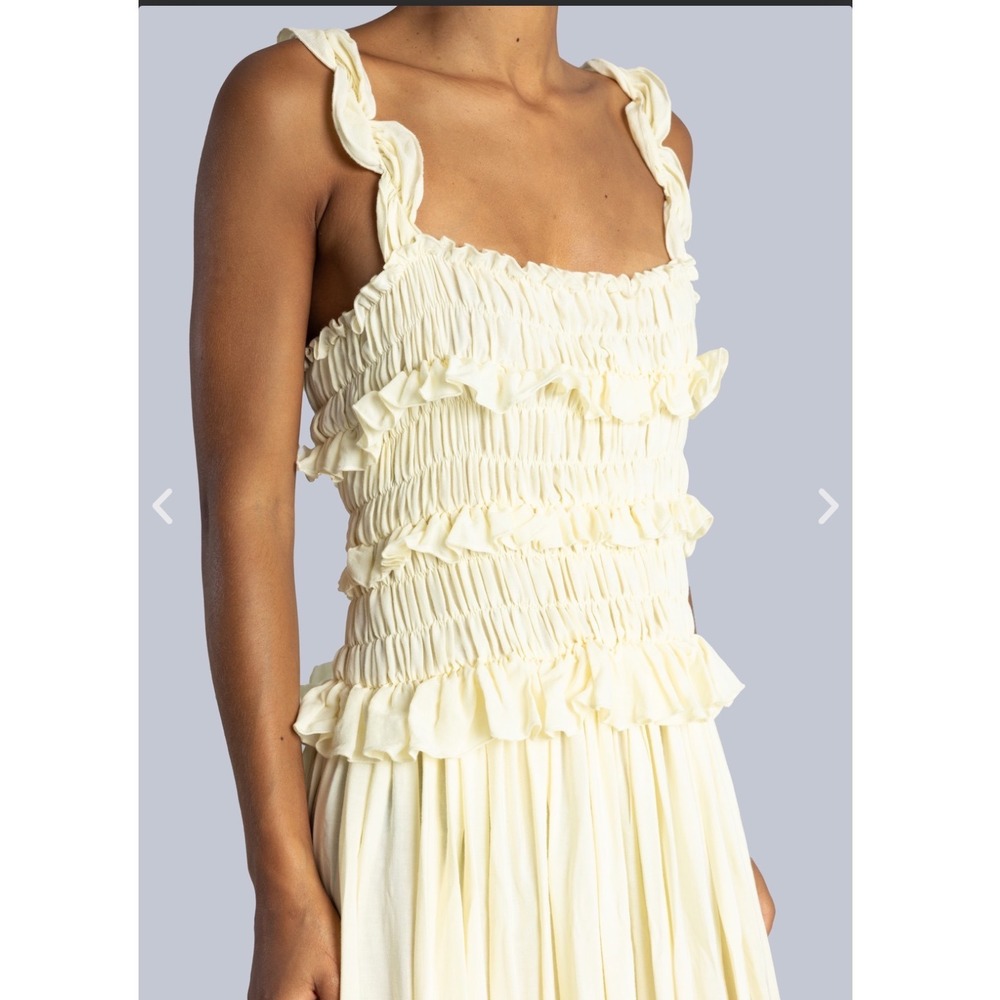 Esthe Cream Smocked Ruffle Maxi Dress Linen Blend Sleeveless Medium Greece - Picture 3 of 13